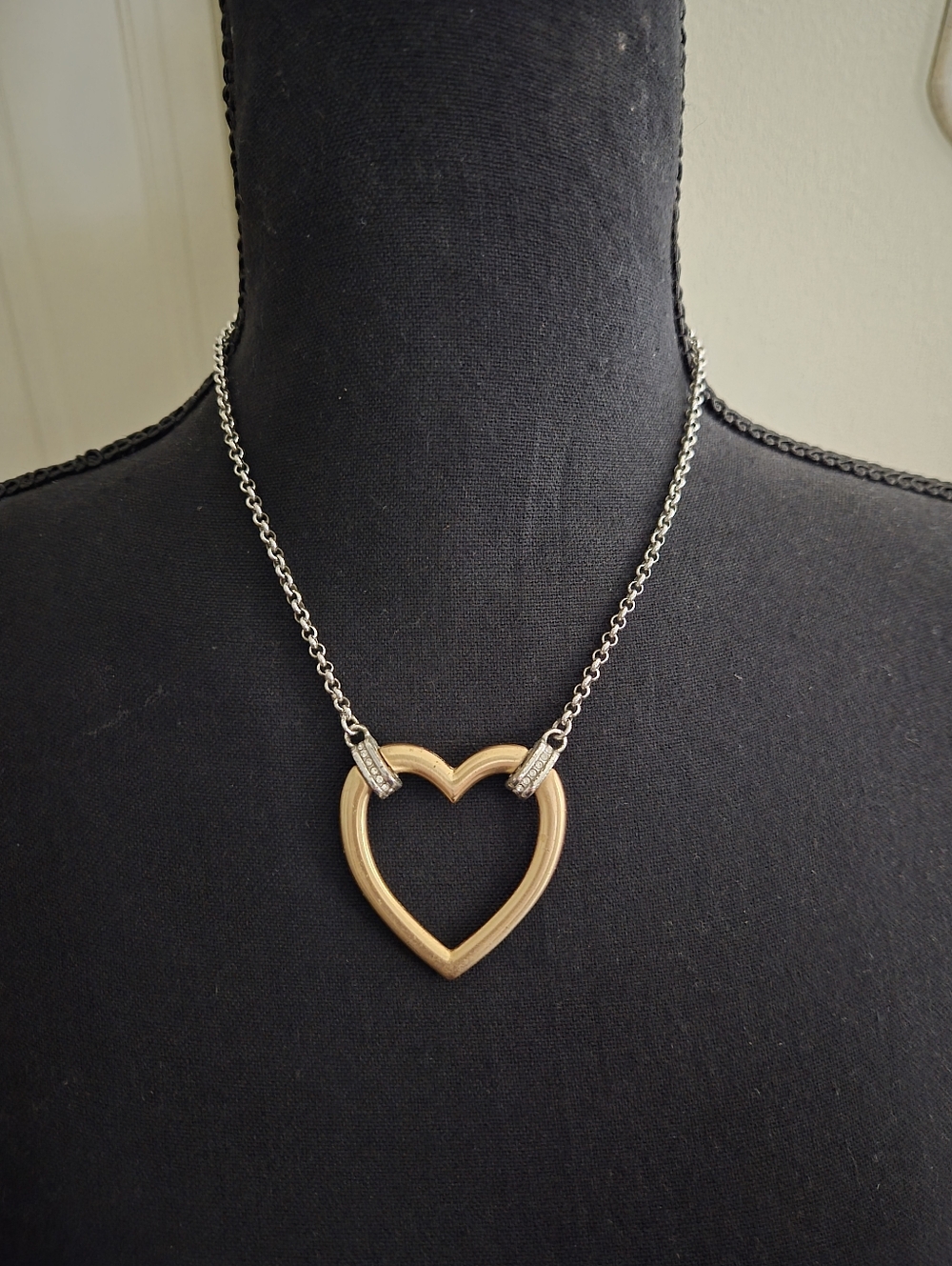 Brighton Silver and Gold Heart Necklace Can Be Worn 2 Ways With Or Without Bling